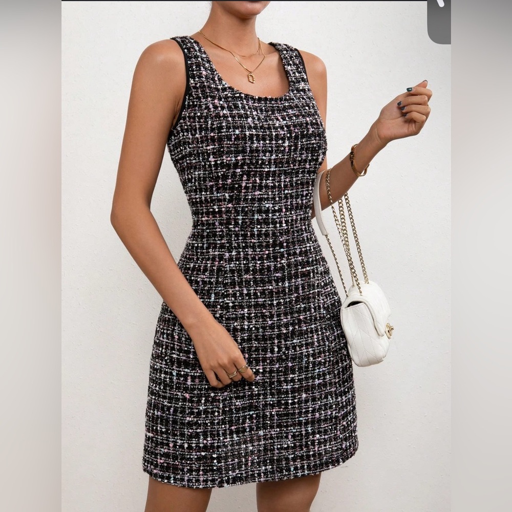 Elegant Black and White Tweed Dress